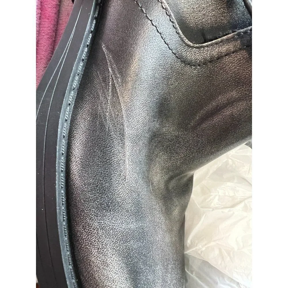 Pull&Bear Womens Leather Biker Boots Knee High Buckles EU 41 US 10 Gray distress